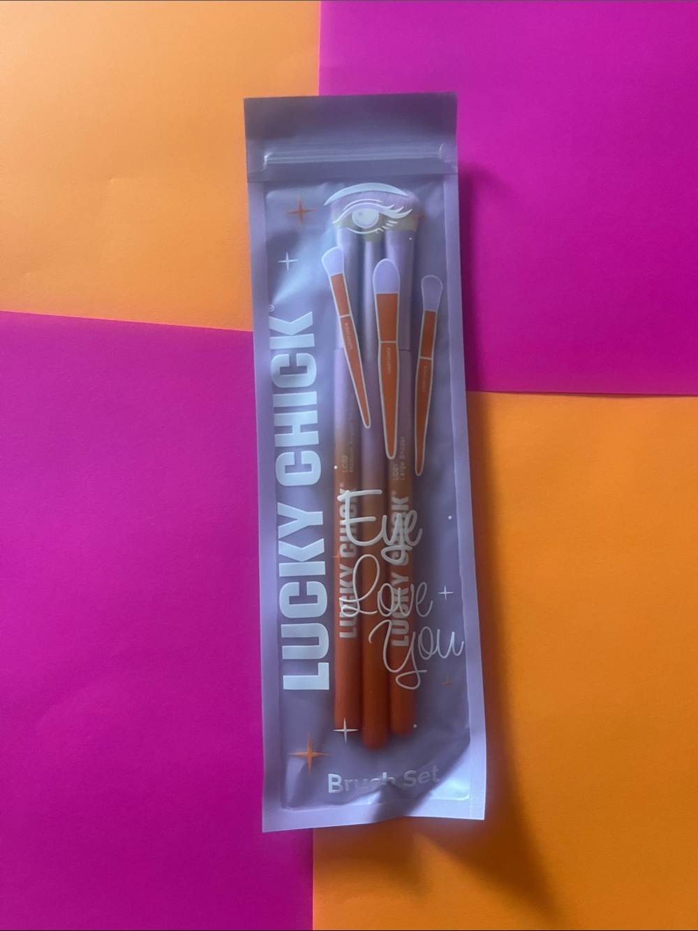 Lucky Chick Orange Eye Brush Set – 3-Piece Precision Brushes